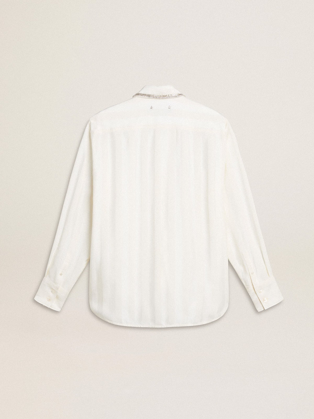 Women's shirt with a vertical striped pattern and crystal embroidery