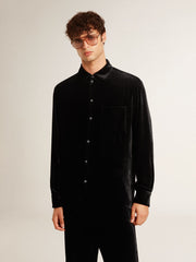 Velvet-effect black shirt with embroidery