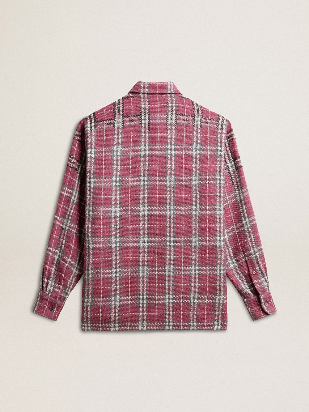 sand and gray check embroidery Women's shirt with pink