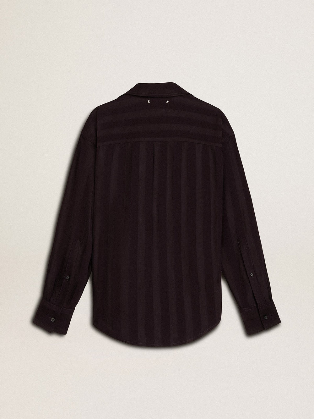 Women's black shirt with vertical stripes and side knot closure