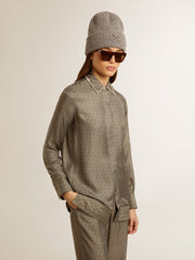 Women's green viscose-blend silk shirt with floral pattern