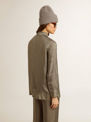 Women's green viscose-blend silk shirt with floral pattern