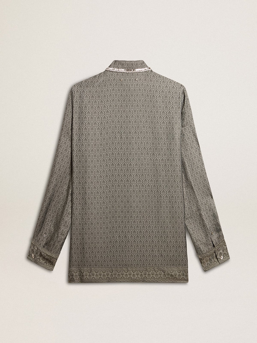 Women's green viscose-blend silk shirt with floral pattern