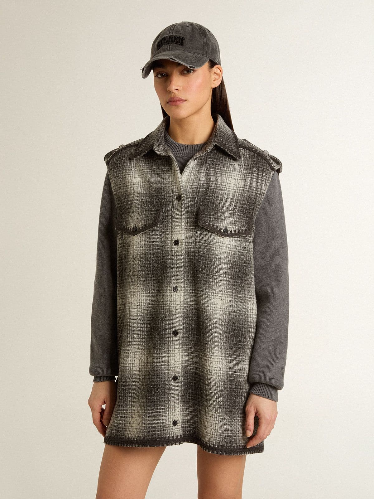 Women's dark gray wool-blend shirt dress