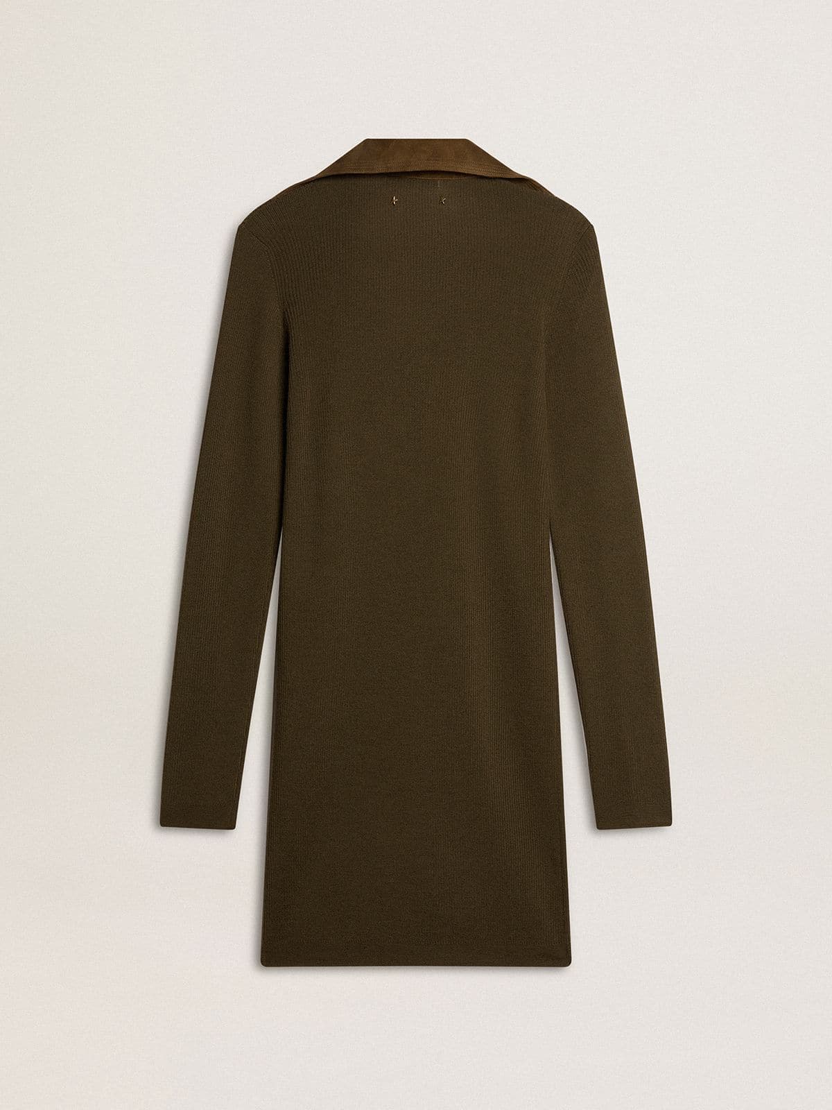 Military green wool mini dress with leather details