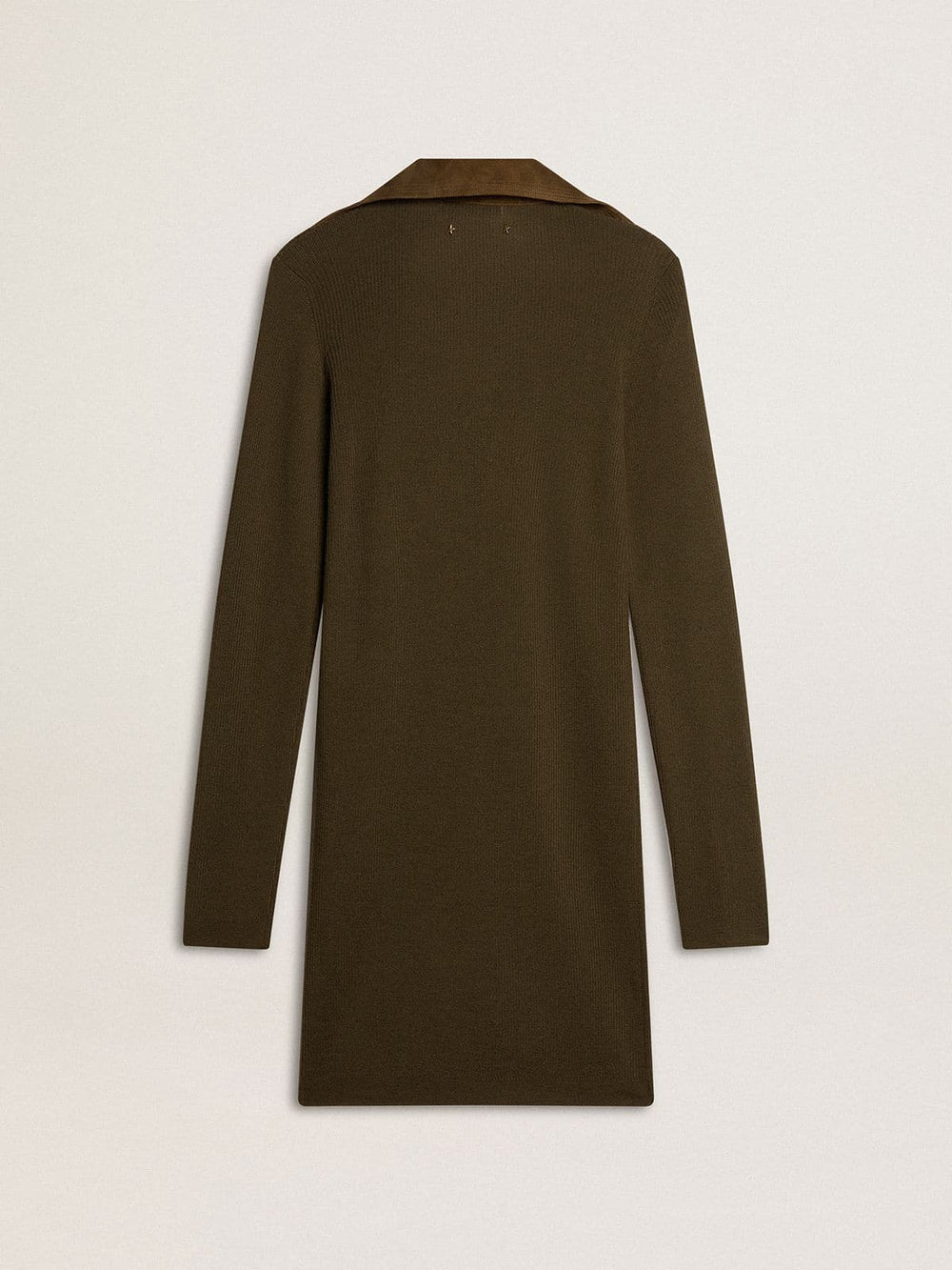 Military green wool mini dress with leather details