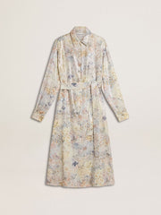 Women's shirt dress with multicolor sequined floral print
