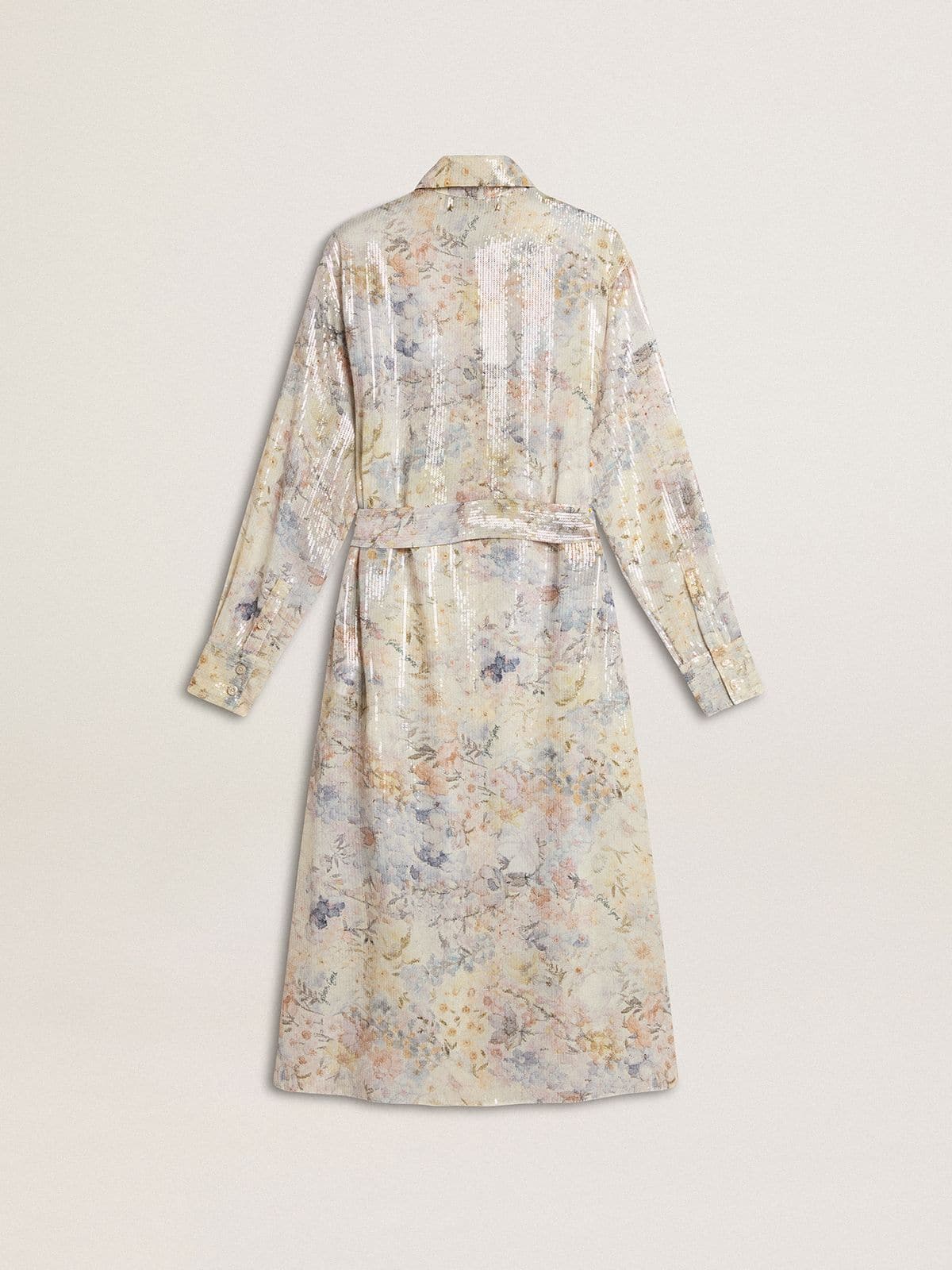 Women's shirt dress with multicolor sequined floral print