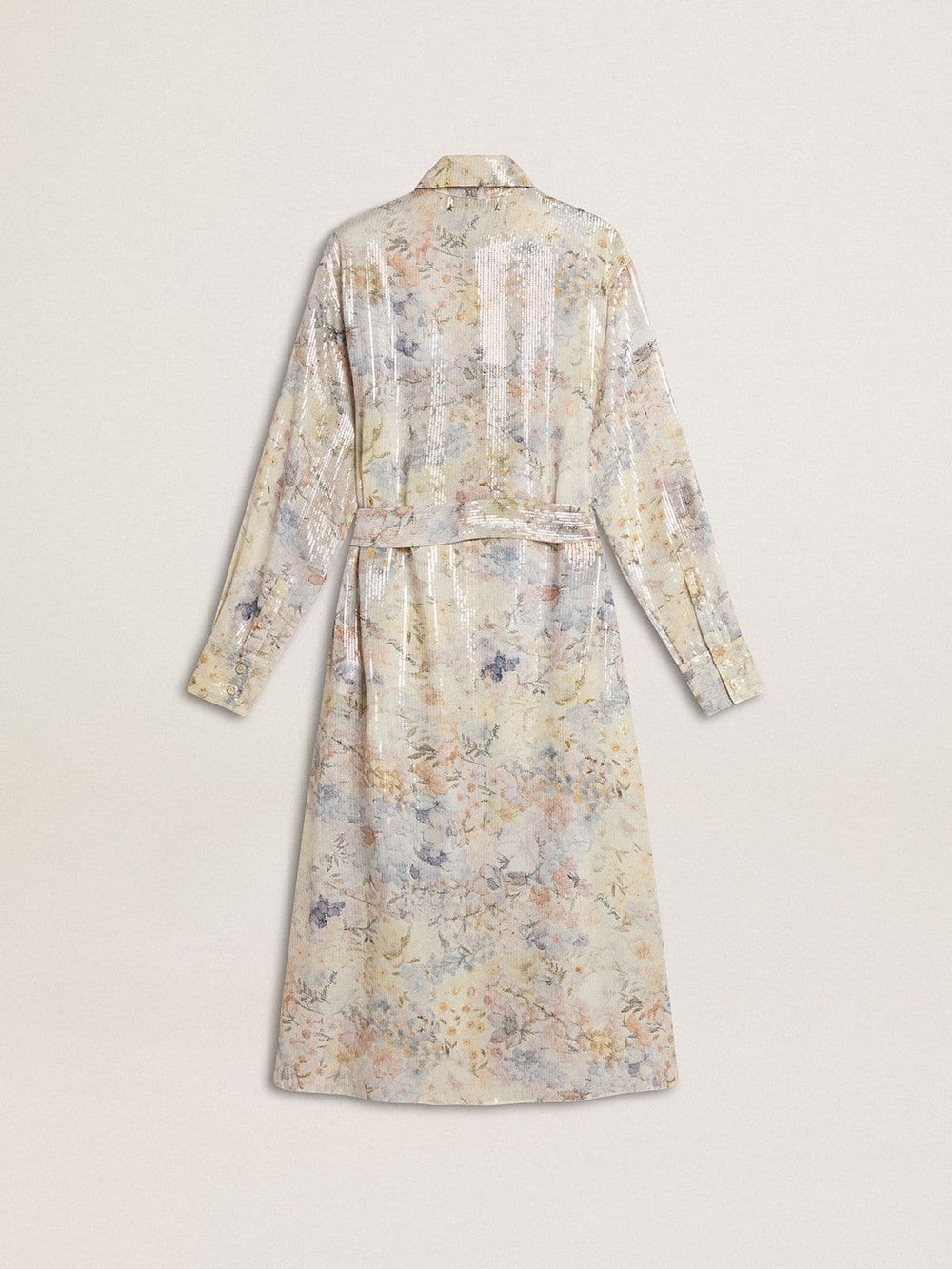 Women's shirt dress with multicolor sequined floral print