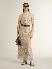 Women's midi dress in cream-colored see-through lace