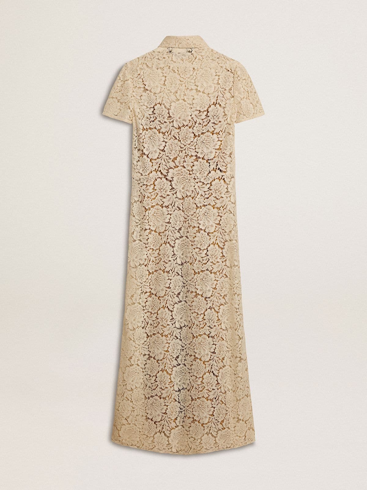 Women's midi dress in cream-colored see-through lace