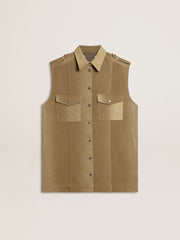 Women's shirt dress in sand-colored denim with military details