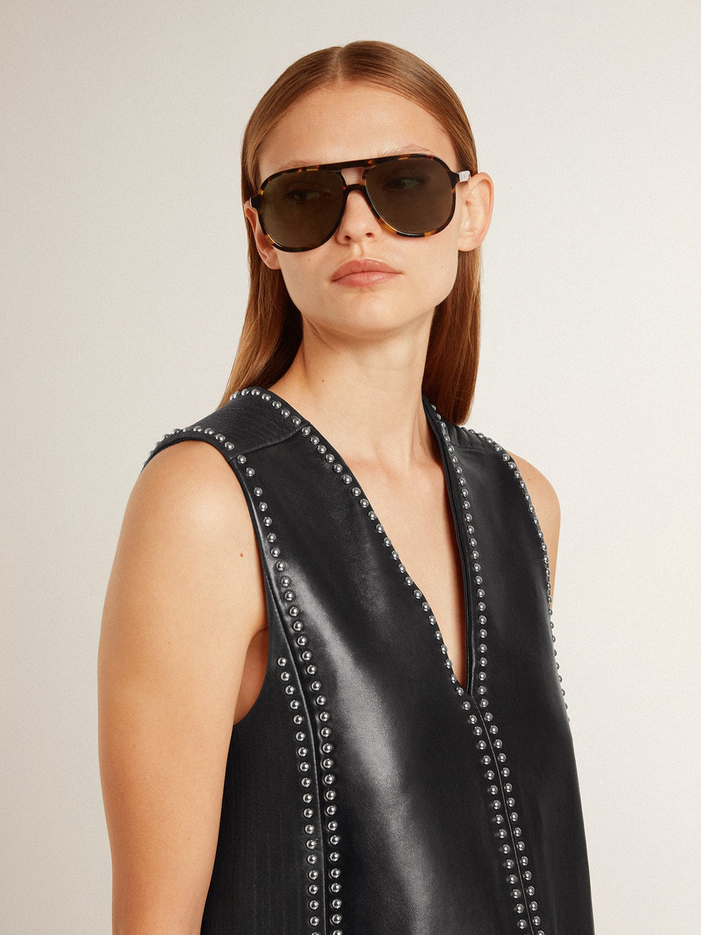 Women’s black nappa leather dress with studs
