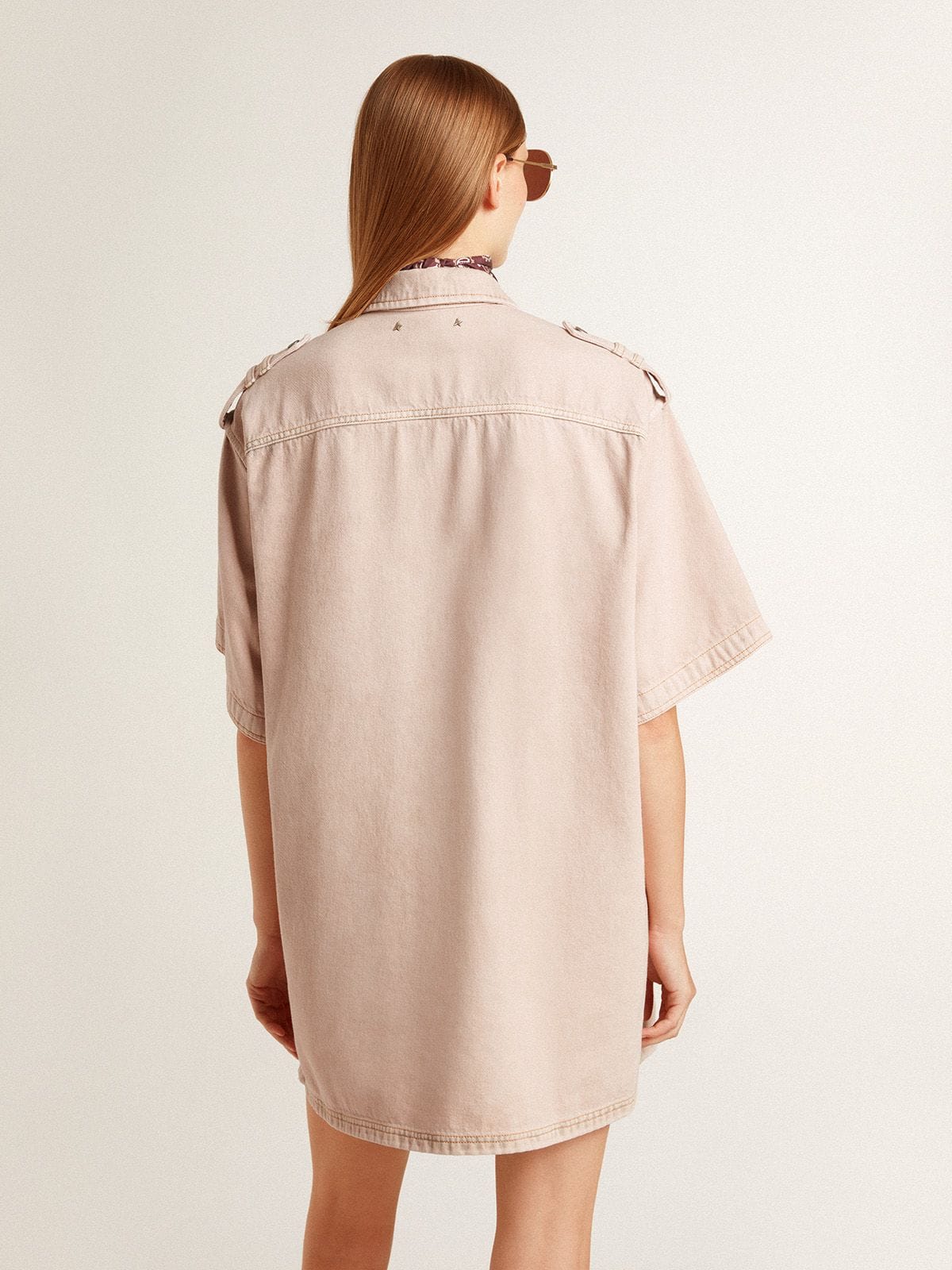 Women's oversized fit pink dyed denim shirt