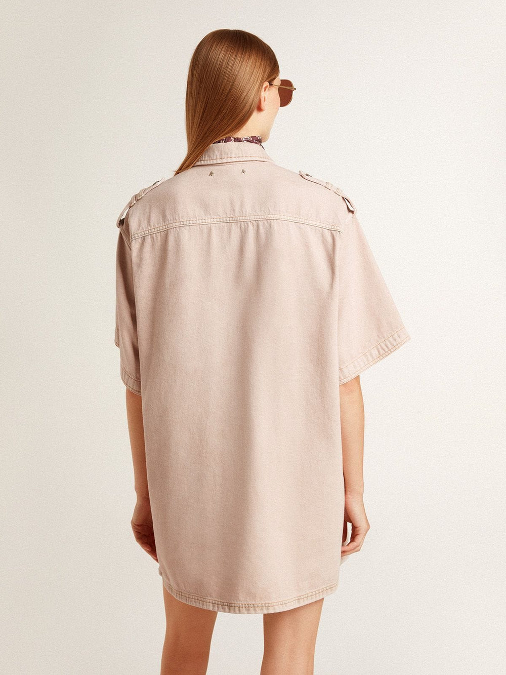 Women's oversized fit pink dyed denim shirt