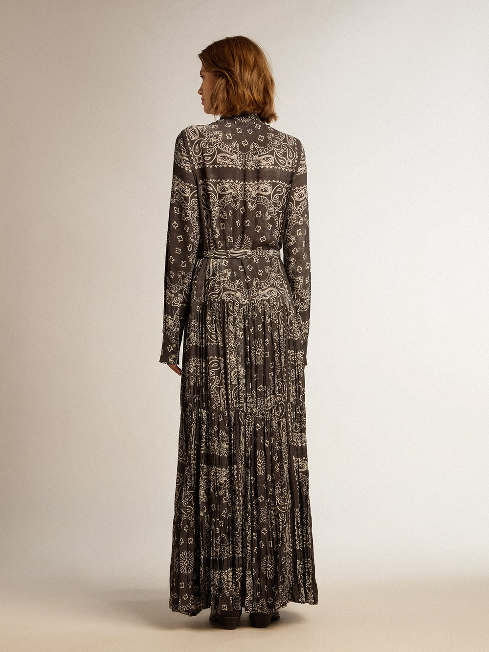 Anthracite-gray shirt dress with paisley print