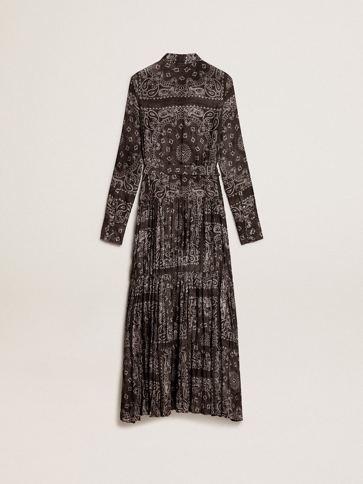 Anthracite-gray shirt dress with paisley print