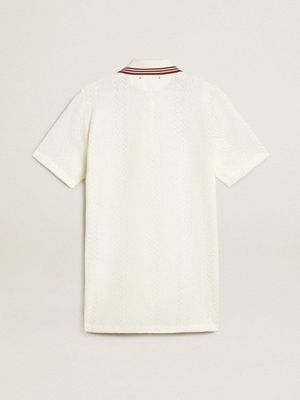 Women's Oasis polo dress in white perforated jersey with burgundy stripes