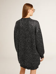 Women's black crew neck dress with all-over silver sequins