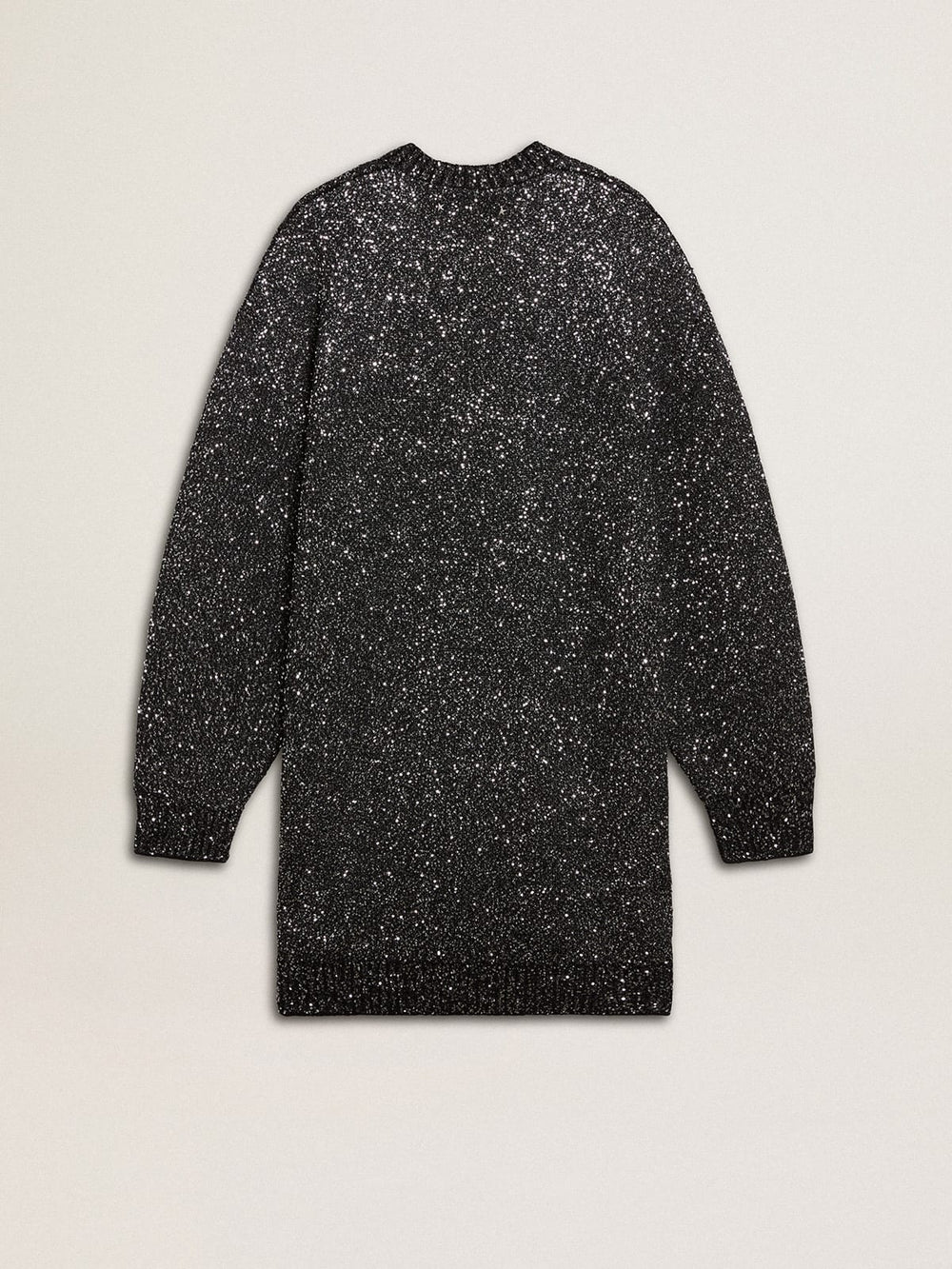 Women's black crew neck dress with all-over silver sequins