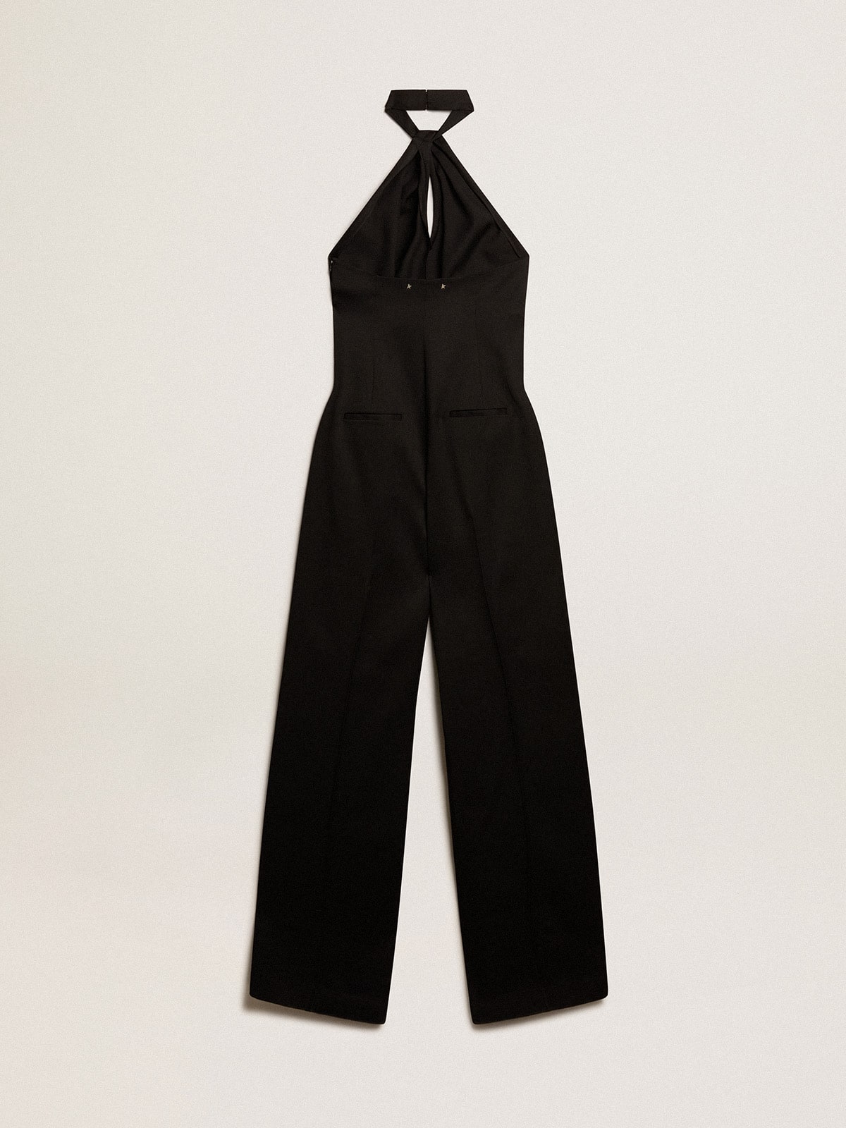 Black wool gabardine jumpsuit