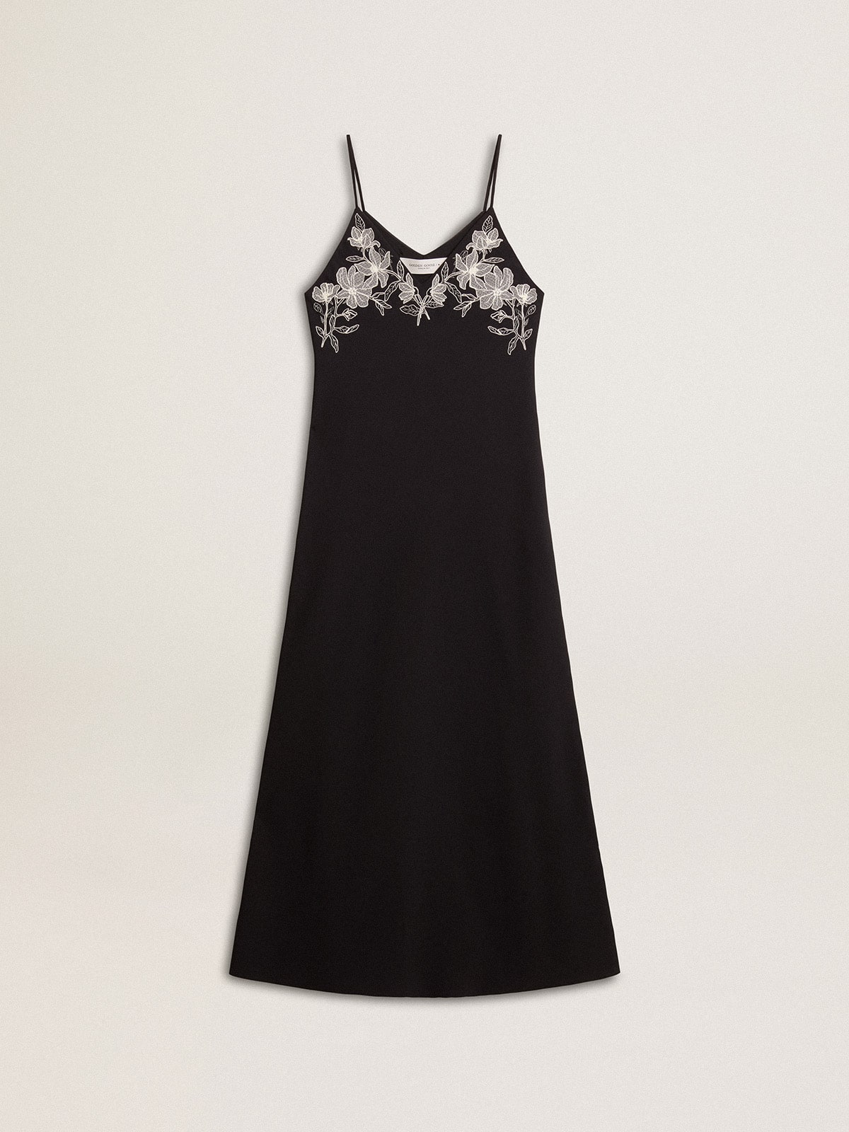 Women’s black slip dress with embroidery