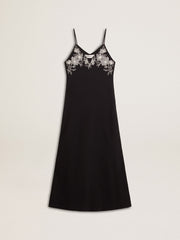 Women’s black slip dress with embroidery