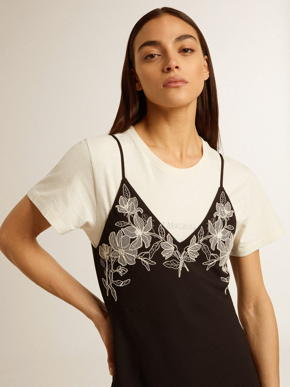 Women’s black slip dress with embroidery