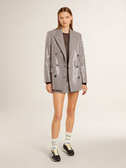 Women's gray mini shorts in houndstooth wool