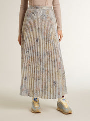 Women's long pleated skirt with multicolor floral sequin print
