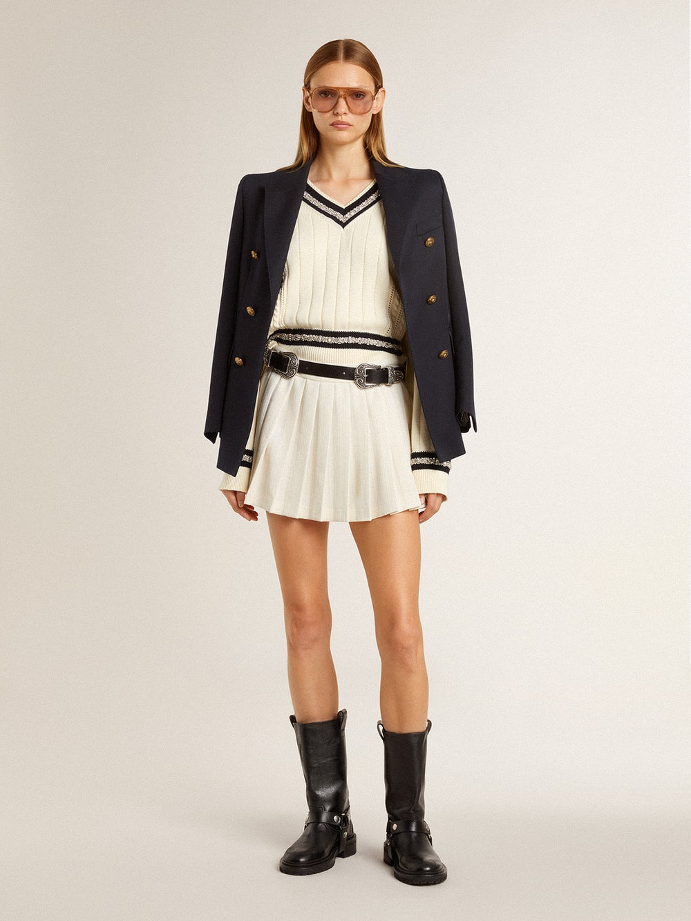 White pleated Star miniskirt