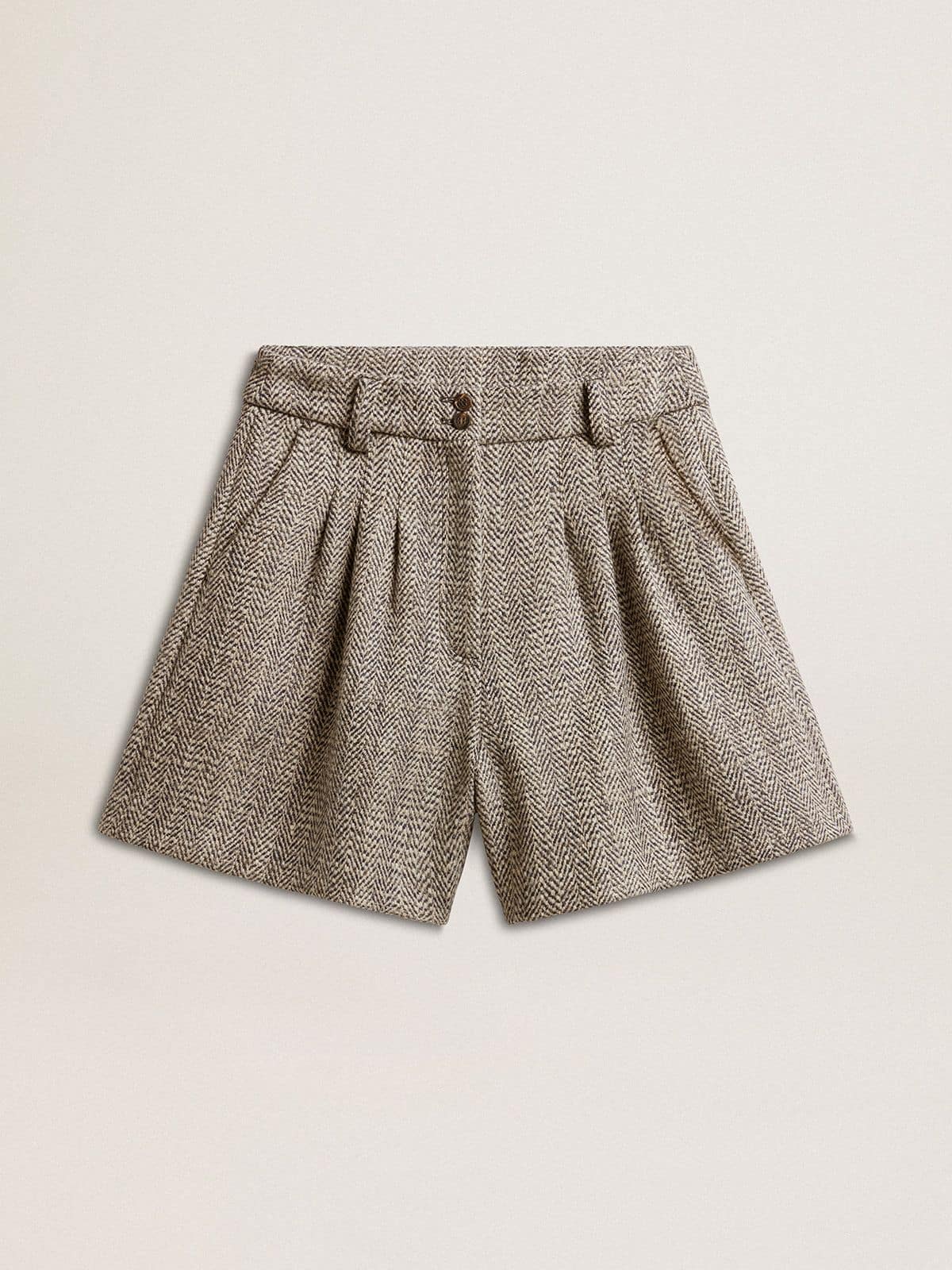 Women’s ecru brown shorts in herringbone wool