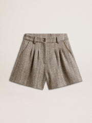 Women’s ecru brown shorts in herringbone wool
