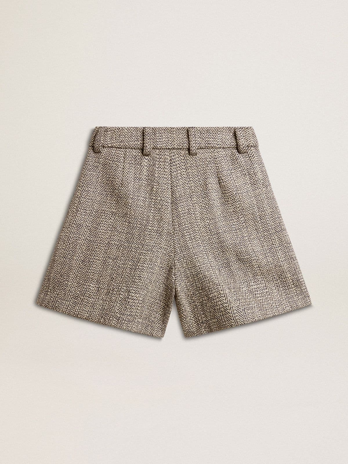 Women’s ecru brown shorts in herringbone wool
