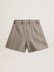Women’s ecru brown shorts in herringbone wool