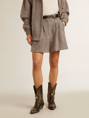 Women’s ecru brown shorts in herringbone wool