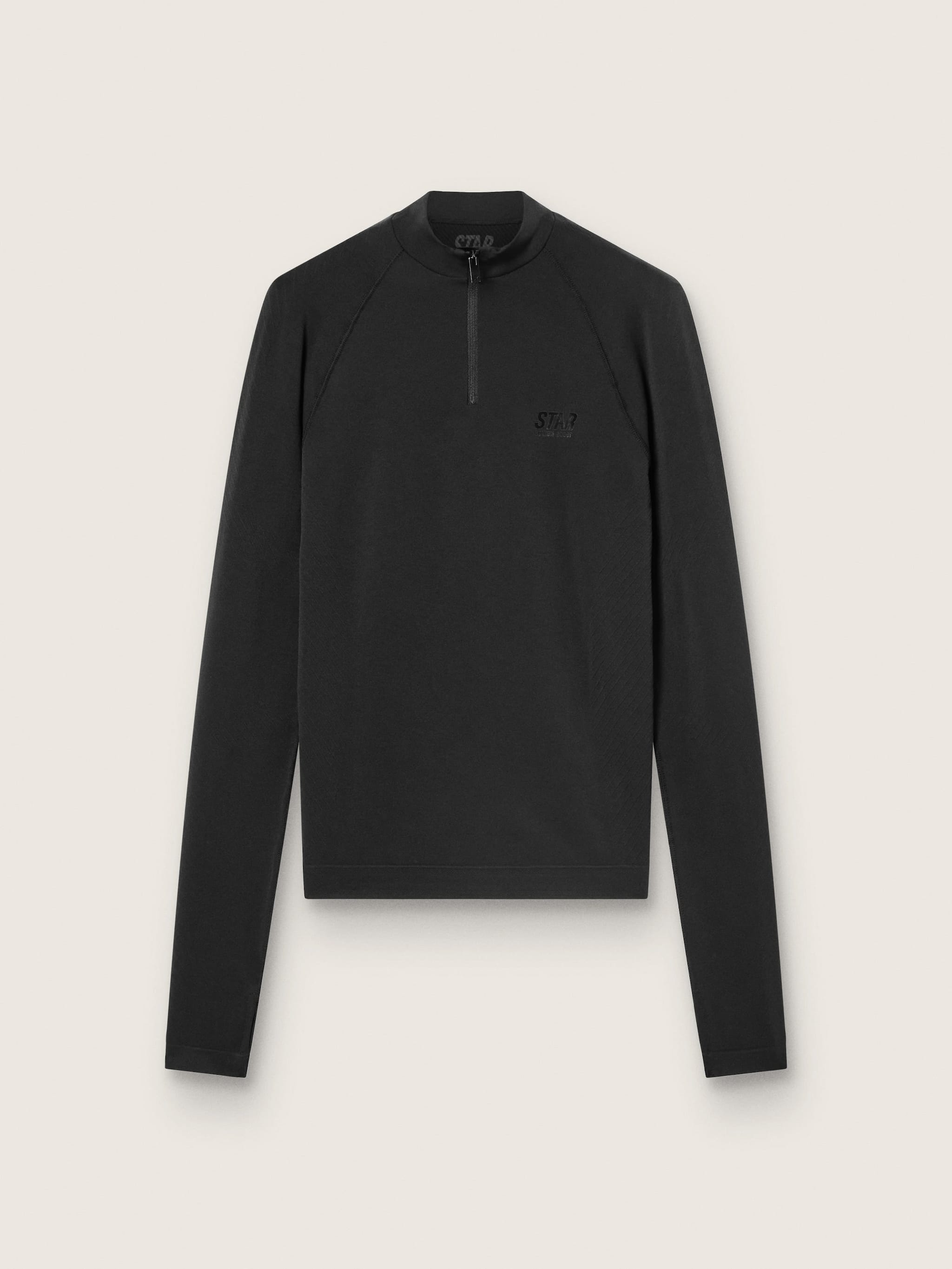 Women's black long-sleeve sports top with zip