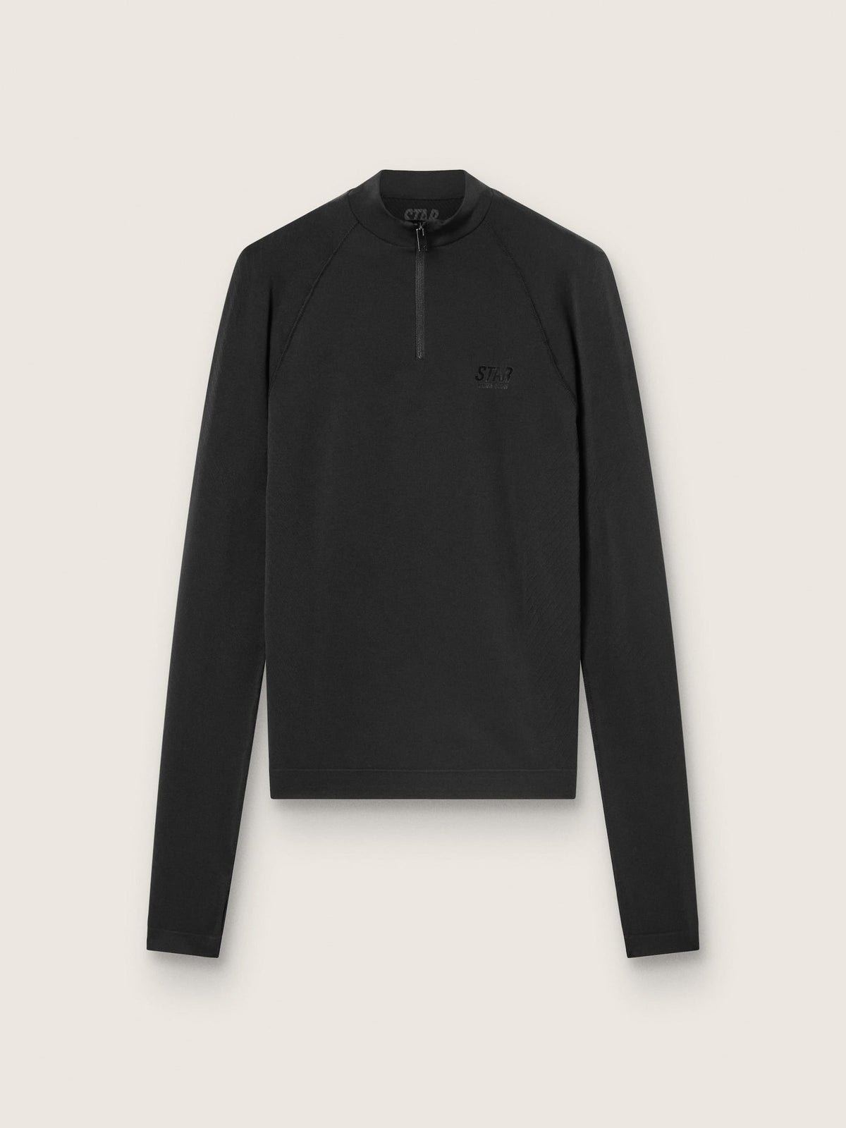 Women's black long-sleeve sports top with zip