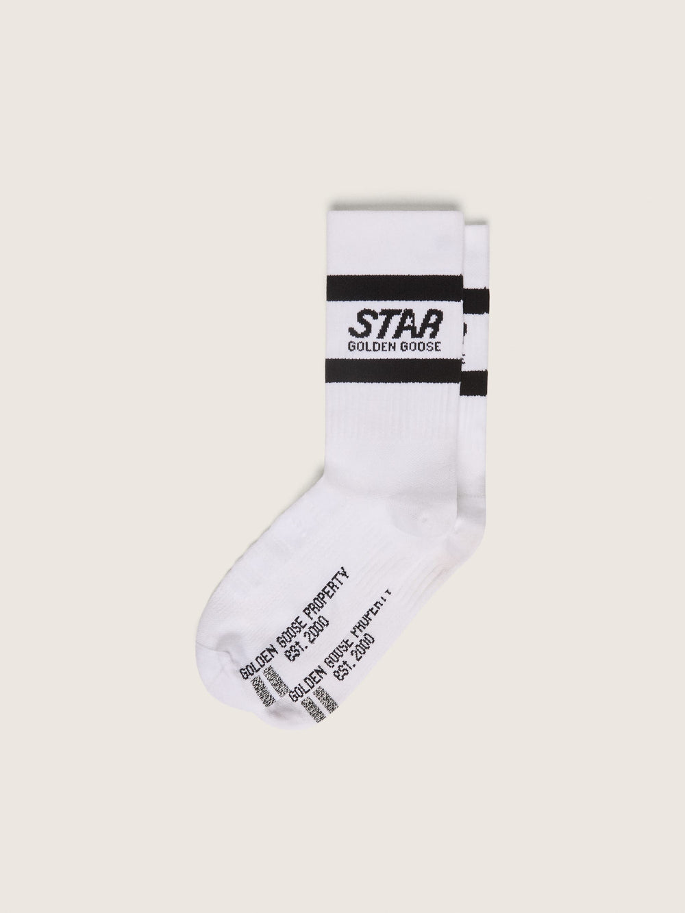 White sports socks with black stripes