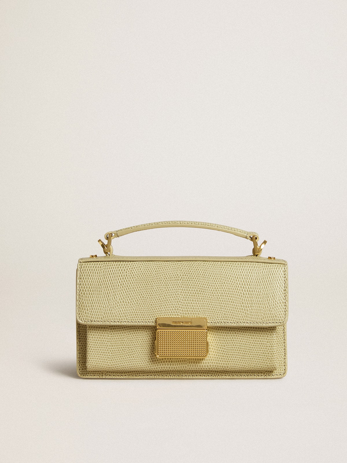 Small Venezia Bag in light green python-print leather with gold details
