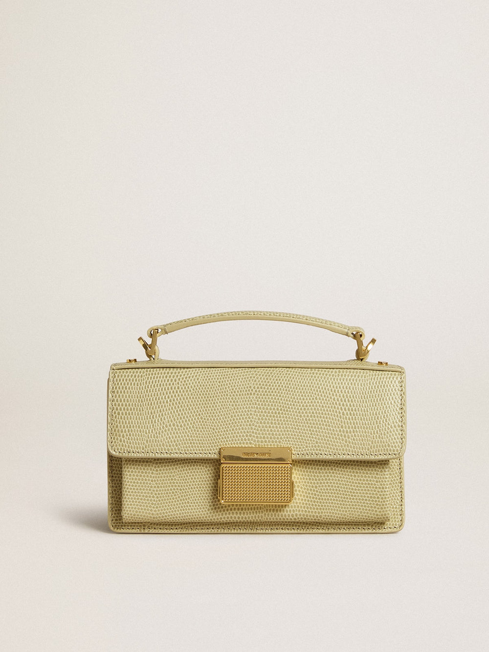 Small Venezia Bag in light green python-print leather with gold details
