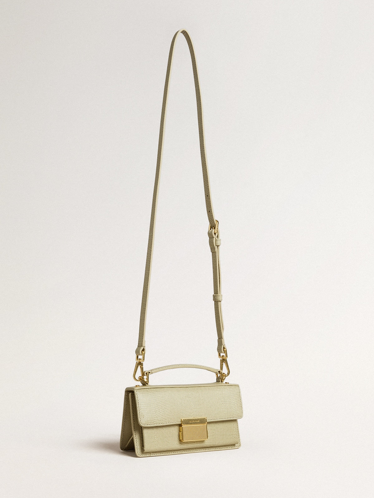 Small Venezia Bag in light green python-print leather with gold details