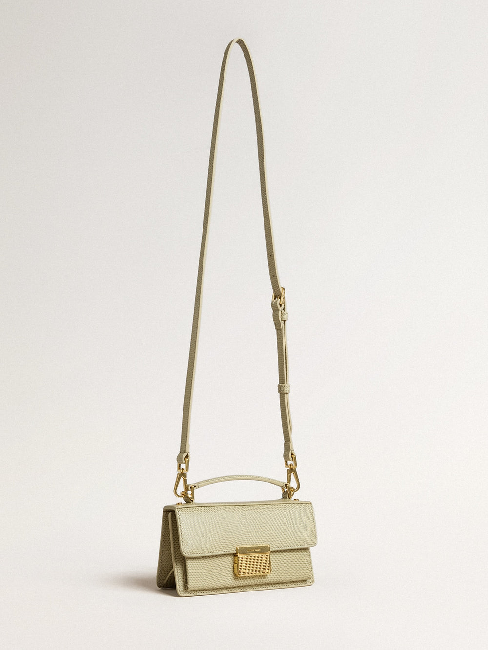 Small Venezia Bag in light green python-print leather with gold details