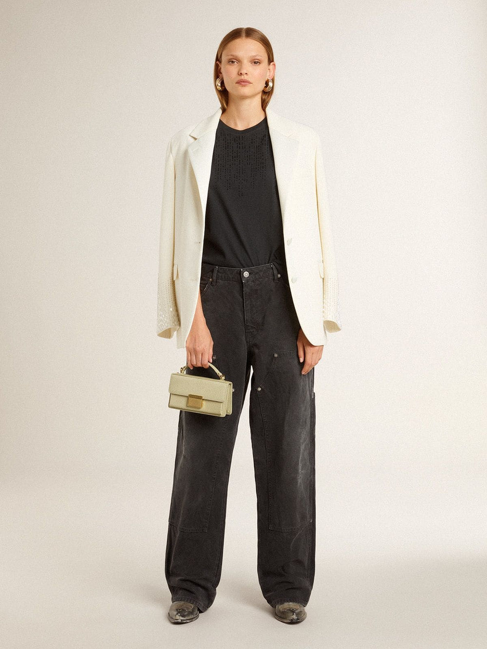 Small Venezia Bag in light green python-print leather with gold details