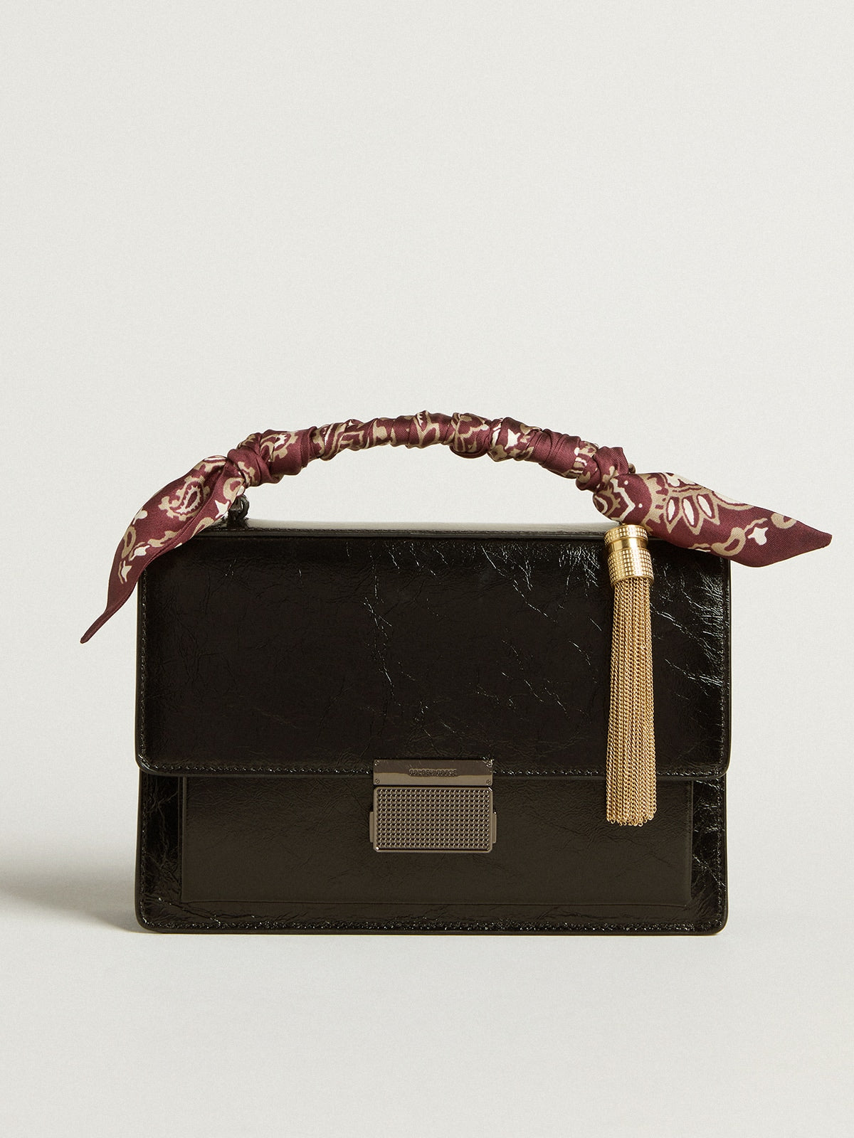 Venezia Bag in black metallic leather with black details