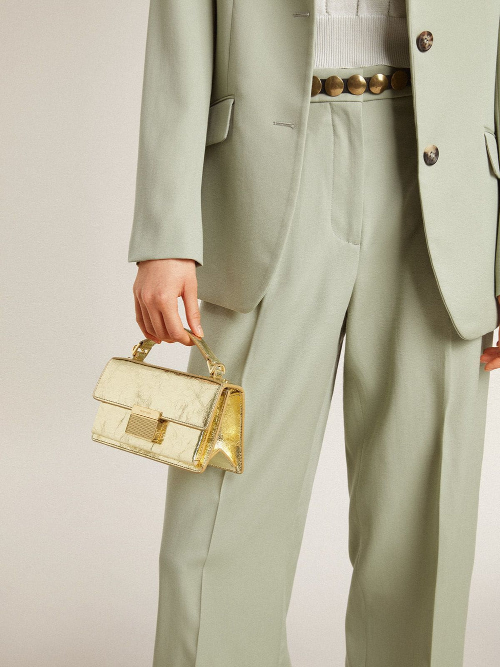Small Venezia Bag in gold metallic leather with gold details