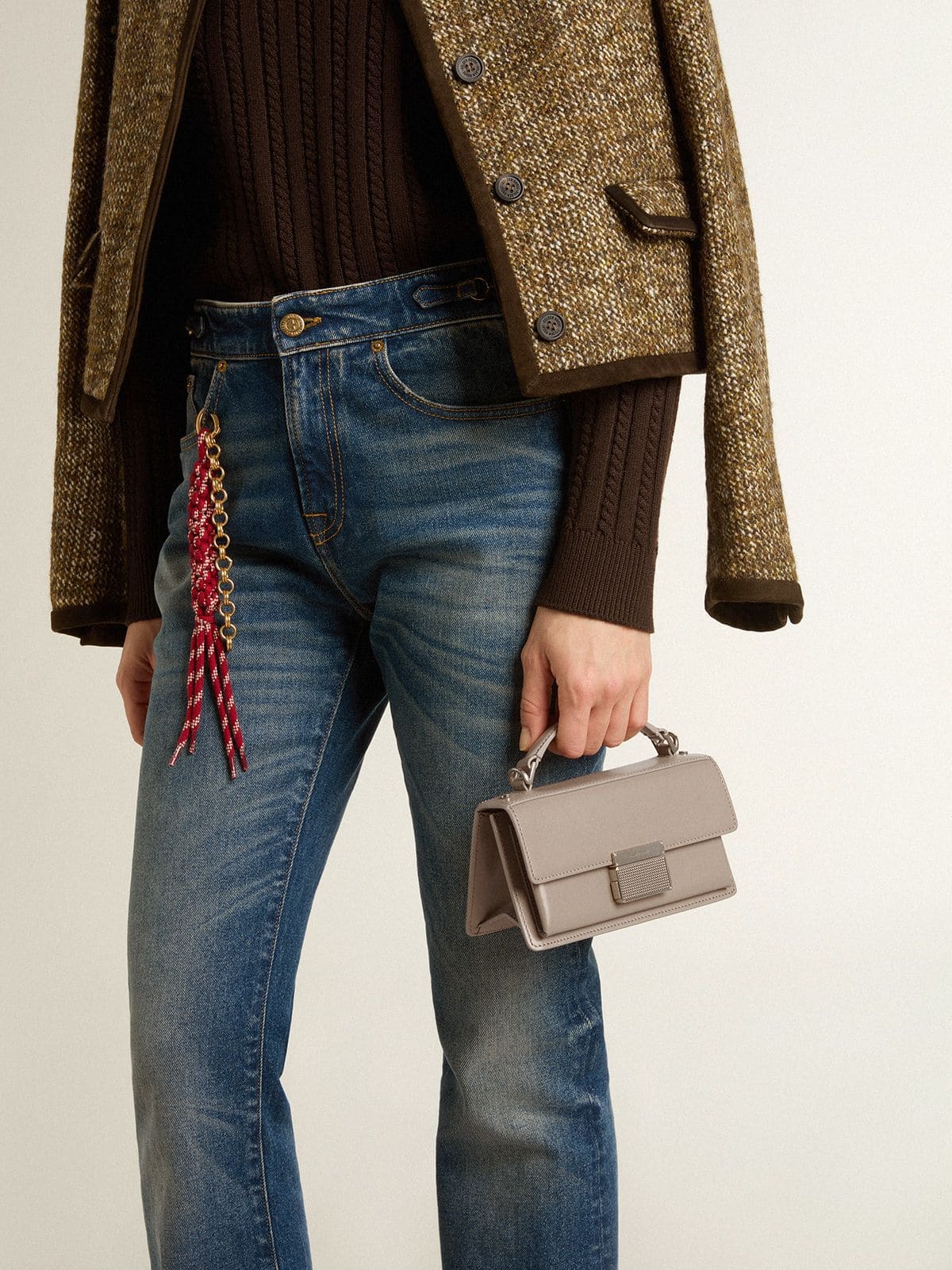 Small Venezia Bag in beige boarded leather with gold details