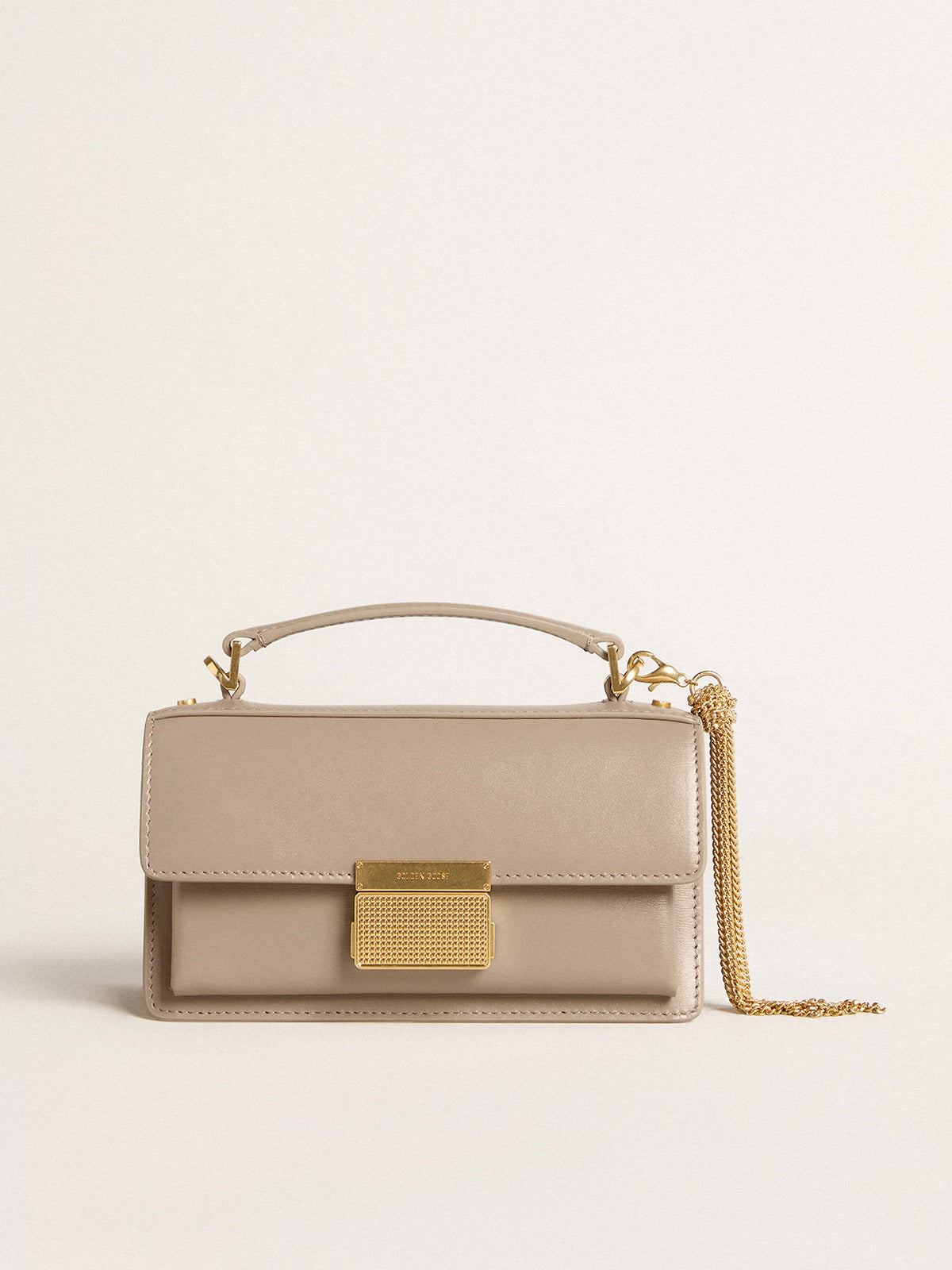 Small Venezia Bag in beige boarded leather with gold details