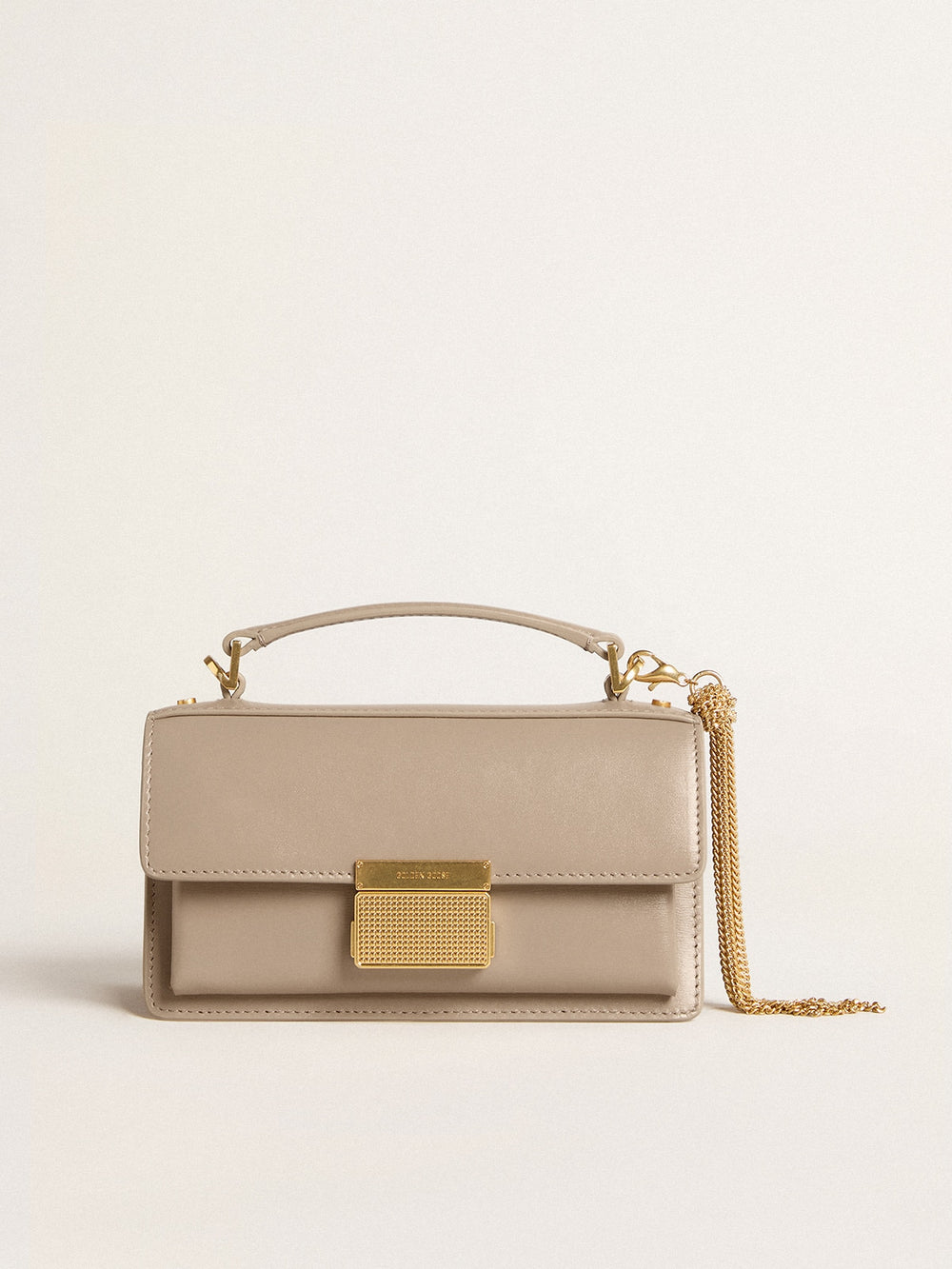 Small Venezia Bag in beige boarded leather with gold details