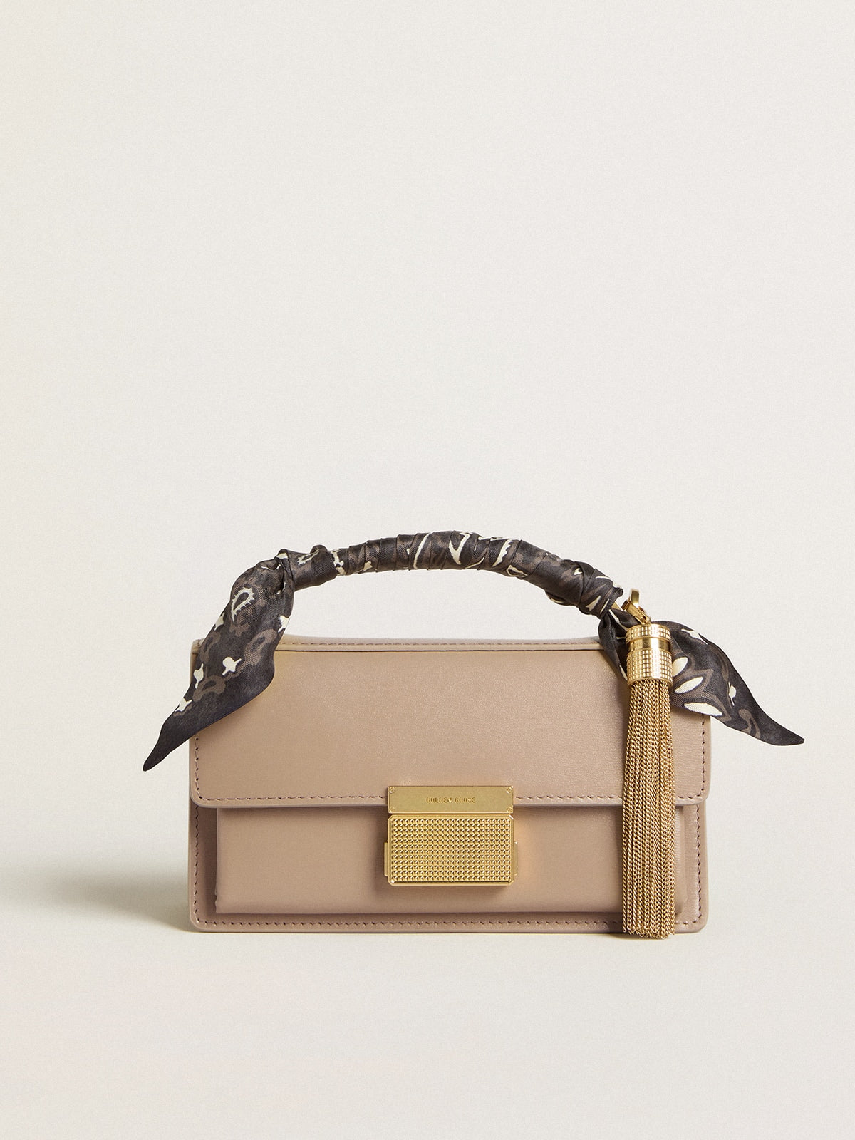 Small Venezia Bag in beige boarded leather with gold details